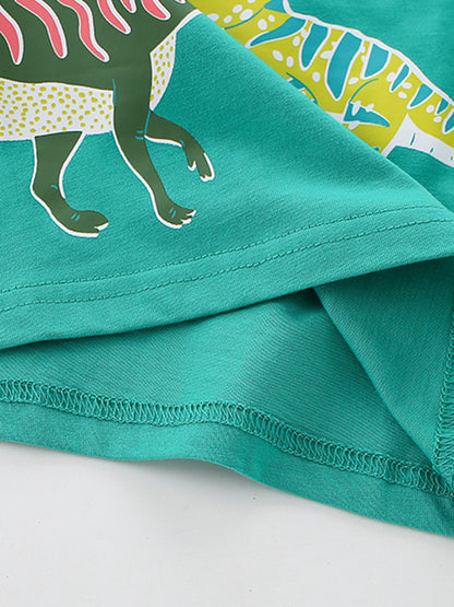 Summer Boys’ Green Animals Pattern T-shirt