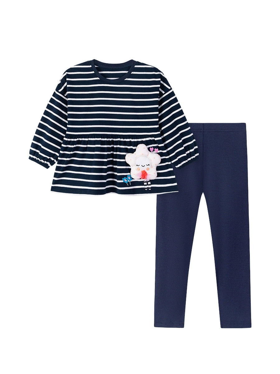 Spring and Autumn Girls Cartoon Flower Decorated Striped Pattern Long Sleeves Dress and Pants Clothing Set, MyKids-USA®, Baby & Toddler Outfits, MyKids-USA -  -  -  -  -  -  - 