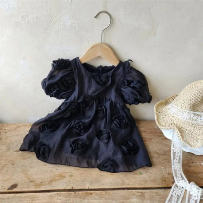 Summer Arrival Baby Girls Short Sleeves Solid Color Flowers Pattern Bodysuit Dress