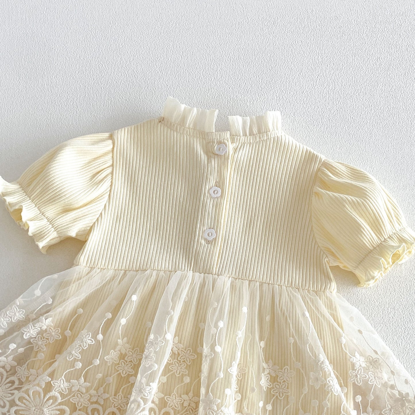 Design Summer Baby Kids Girls Short Sleeves Flowers Embroidery Pattern Tulle Bodysuit Dress