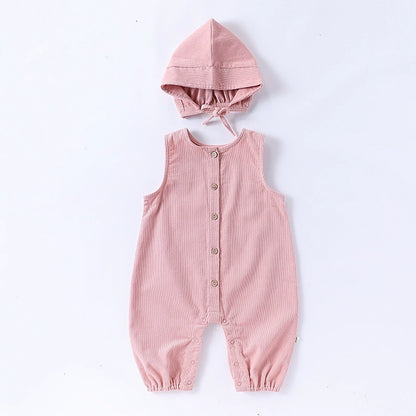Autumn Arrival Baby Unisex Sleeveless Single Breasted Rompers Overalls with Hat, MyKids-USA®, Baby & Toddler Outfits, MyKids-USA - Size/Age - 66 (3-6M) - Color - Pink -  -  - TR2508272319-D