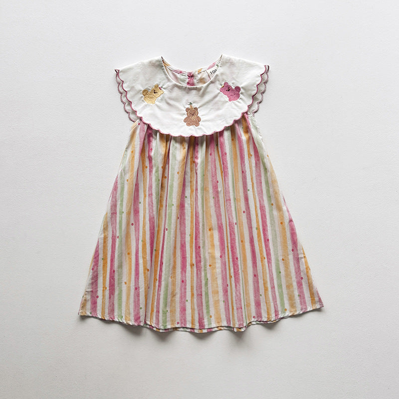 Summer Arrival Baby Girls Sleeveless Teddy and Striped Pattern Dress, MyKids-USA®, Baby & Children's Dresses, MyKids-USA - Size/Age - 90 (12-24M) - Color - Pink -  -  - TR2604161557-A.