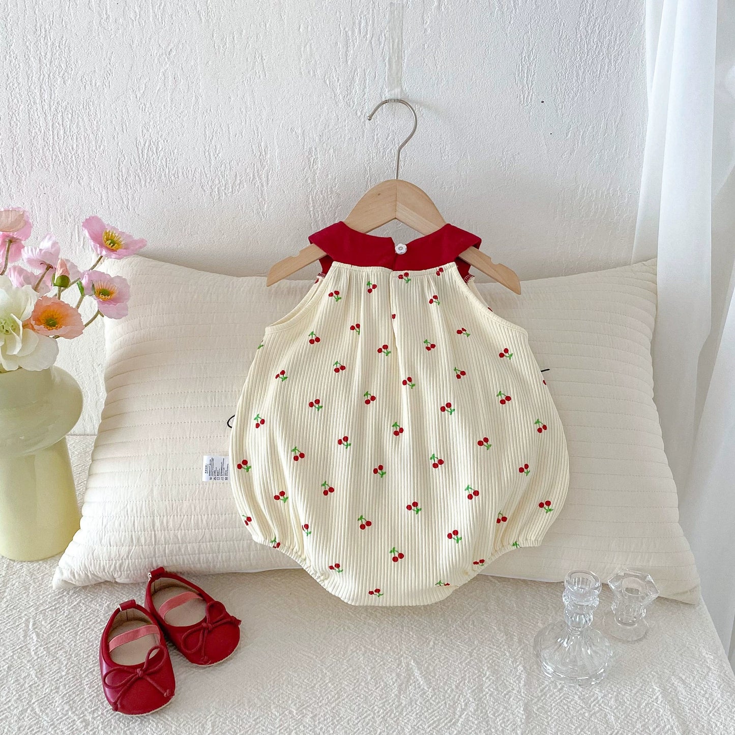 Summer Arrival Baby Girls Sleeveless Embroidery Tulle Decorated Onesies with Cherry Pattern, MyKids-USA®, Baby One-Pieces, MyKids-USA -  -  -  -  -  -  - 