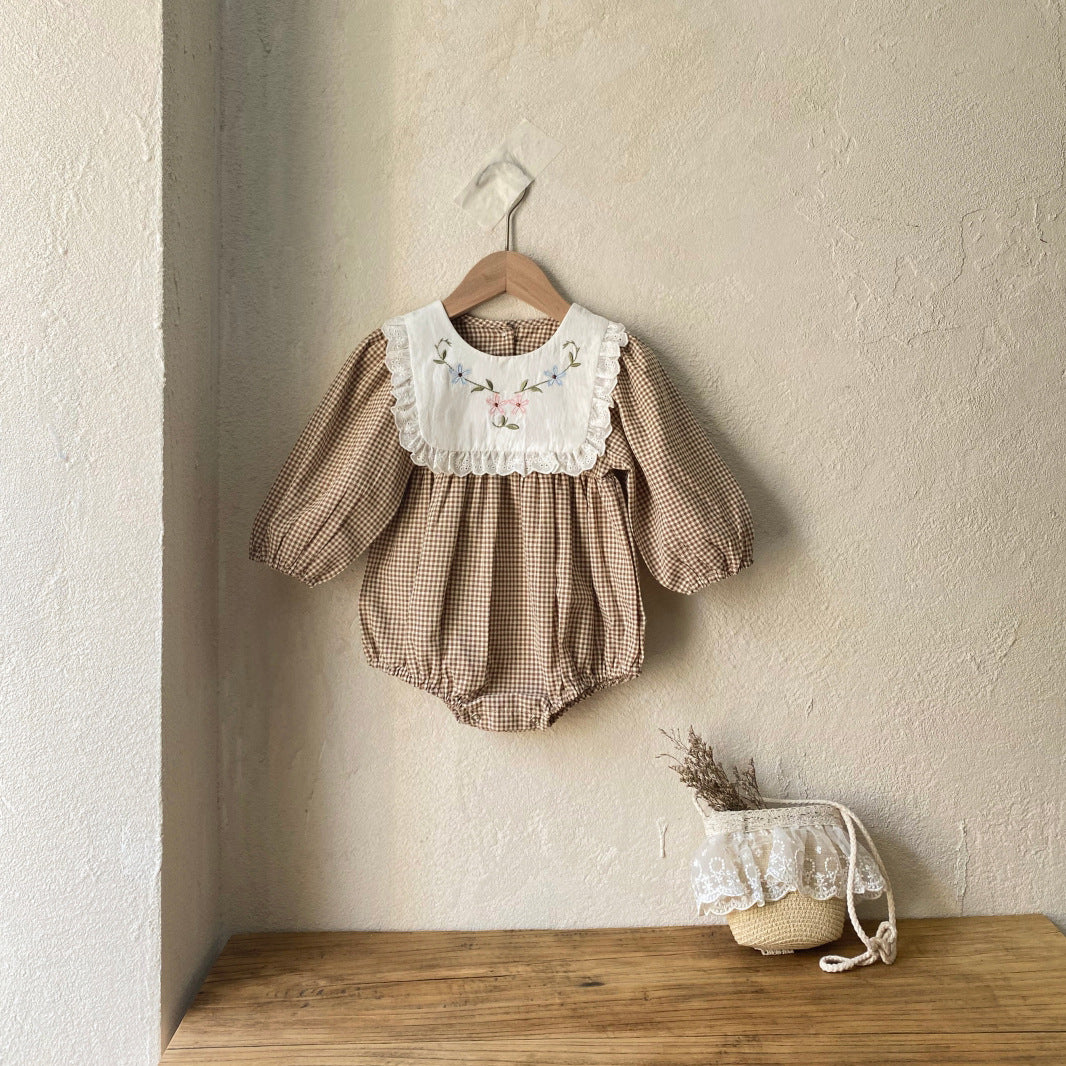 MyKids-USA® Autumn Arrival Lace Trim Color Patchwork Baby Kids Girls Princess Long Sleeves Plaid Bodysuit