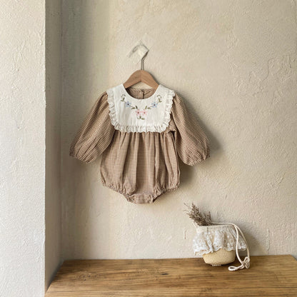 MyKids-USA® Autumn Arrival Lace Trim Color Patchwork Baby Kids Girls Princess Long Sleeves Plaid Bodysuit