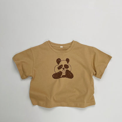 Summer Arrival Kids Unisex Comfortable Short Sleeves Panda Pattern Top Casual T-shirt, MyKids-USA®, Baby & Toddler Tops, MyKids-USA - Size/Age - 80 (9-12M) - Color - Apricot -  -  - TR2505142102-A