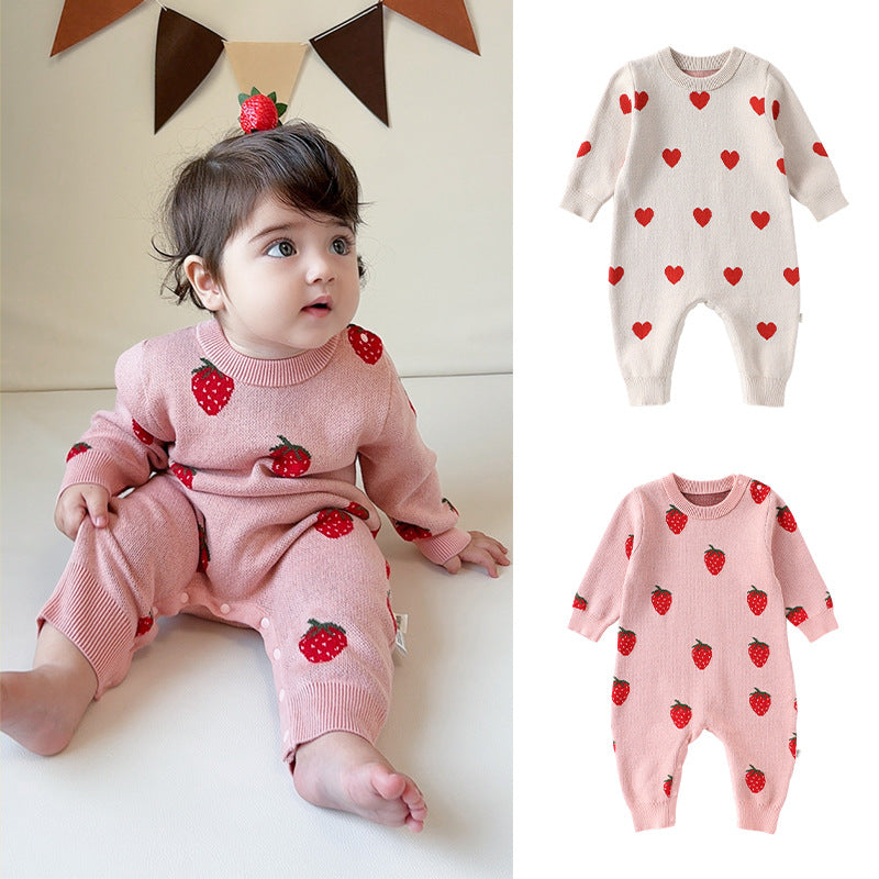 Autumn Arrival Baby Girls Long Sleeves Fruits and Hearts Pattern Thick Rompers, MyKids-USA®, Baby One-Pieces, MyKids-USA -  -  -  -  -  -  - 