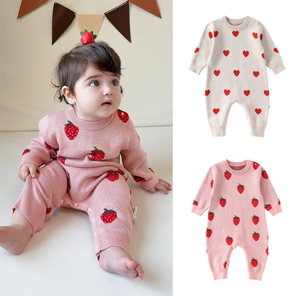 Autumn Arrival Baby Girls Long Sleeves Fruits and Hearts Pattern Thick Rompers, MyKids-USA®, Baby One-Pieces, MyKids-USA -  -  -  -  -  -  - 