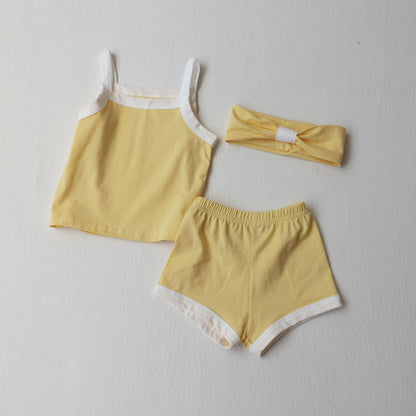 Arrival Summer Baby Kids Sleeveless Vest, Shorts and Hairband Clothing Set