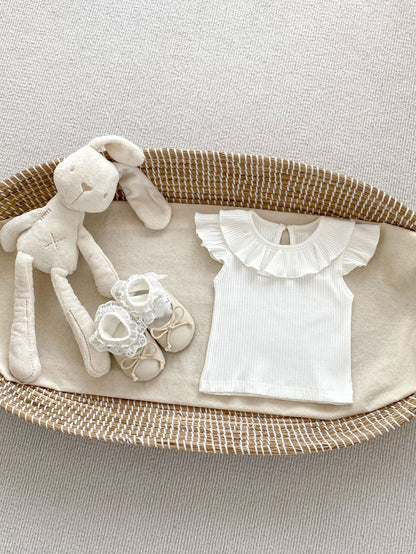 Summer Collection: Girls’ Fly Sleeves Ruffle Collar Solid Color Top, MyKids-USA®, Baby & Toddler Tops, MyKids-USA - Size/Age - 66 (3-6M) - Color - White -  -  - TR2403292110-D