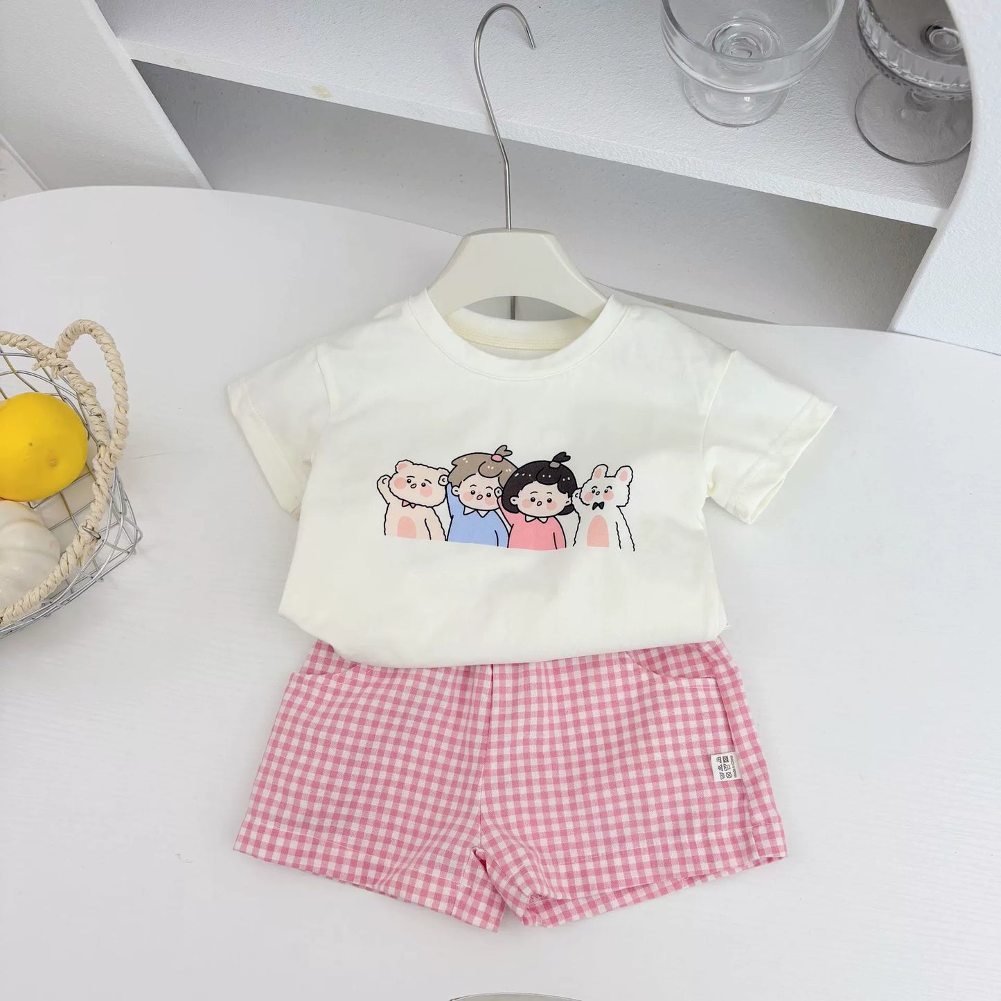 Summer Hot Selling Baby Kids Unisex Short Sleeves Cartoon Printed T-shirt and Plaid Shorts Clothing Set, MyKids-USA®, Baby & Toddler Outfits, MyKids-USA - Size/Age - 73 (6-9M) - Color - Pink -  -  - TR2505272112-A