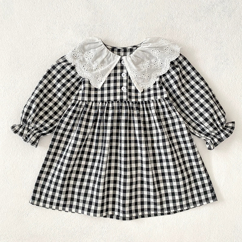 Autumn Baby Girls French-style Flowers Pattern Collar Long Sleeves Plaid Onesies and Dress – Princess Sister Matching Set, MyKids-USA®, Baby & Toddler Outfits, MyKids-USA - Size/Age - 66 (3-6M) - Color - White -  -  - TR2506232104-B