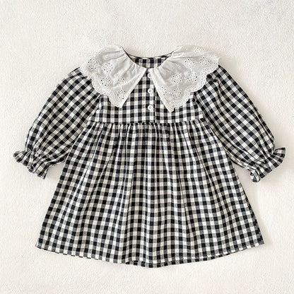 Autumn Baby Girls French-style Flowers Pattern Collar Long Sleeves Plaid Onesies and Dress – Princess Sister Matching Set, MyKids-USA®, Baby & Toddler Outfits, MyKids-USA - Size/Age - 66 (3-6M) - Color - White -  -  - TR2506232104-B