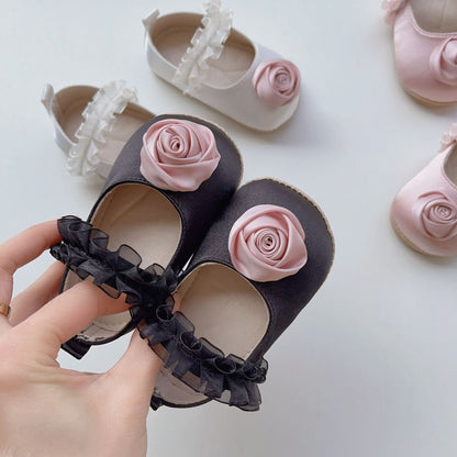 New Arrival Baby Girl 3D Flower Ruffle Lace Toddler Soft-Sole Anti-Slip Walking Shoes