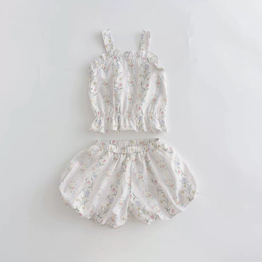 Summer Hot Selling Baby Girls Sleeveless Flowers Pattern Vest and Shorts Clothing Set, MyKids-USA®, Baby & Toddler Outfits, MyKids-USA - Size/Age - 90 (12-24M) - Color - Beige -  -  - TR2506072048