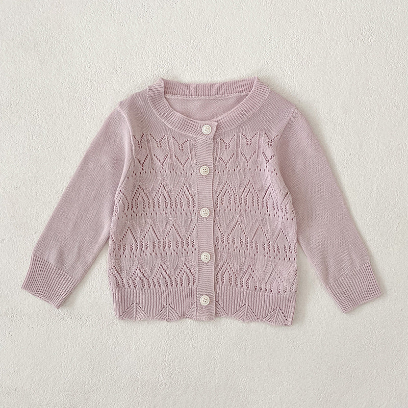 Summer Arrival Baby Unisex Comfortable Hollow-out Pattern Knitted Long Sleeves Knitted Top, MyKids-USA®, Baby & Children's Tops, MyKids-USA - Size/Age - 66 (3-6M) - Color - Purple -  -  - TR2604182344-B.