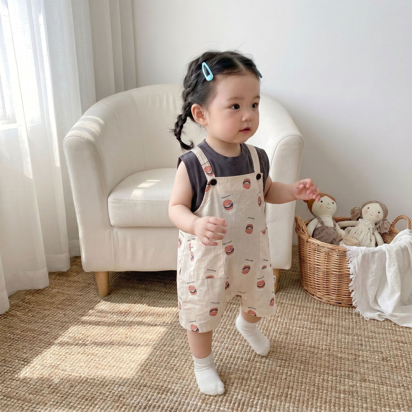 Arrival Summer Baby Kids Sleeveless Vest and Cartoon Overalls Clothing Set