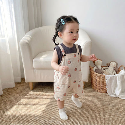 Arrival Summer Baby Kids Sleeveless Vest and Cartoon Overalls Clothing Set