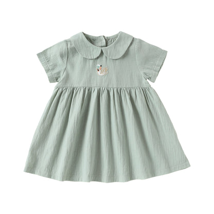 Summer Arrival Baby Girls Short Sleeves Cartoon Embroidered Pattern Dress, MyKids-USA®, Baby & Toddler Dresses, MyKids-USA - Size/Age - 73 (6-9M) - Color - Green -  -  - TR2603211935-B.