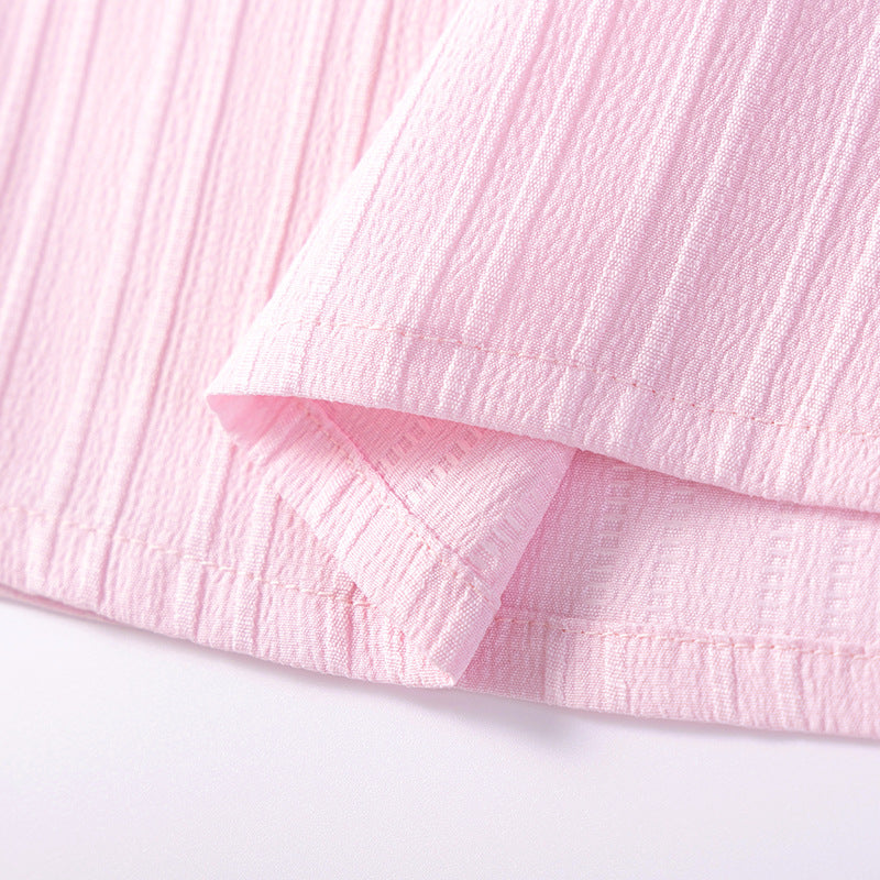 Summer Arrival Flowers Pattern Short Sleeves Striped Dress for Stylish Girls