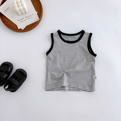 Summer Hot Selling Baby Kids Unisex Sleeveless Letters Embroidered Strap Overalls and Striped Vest Clothing Set, MyKids-USA®, Baby & Toddler Outfits, MyKids-USA -  -  -  -  -  -  - 