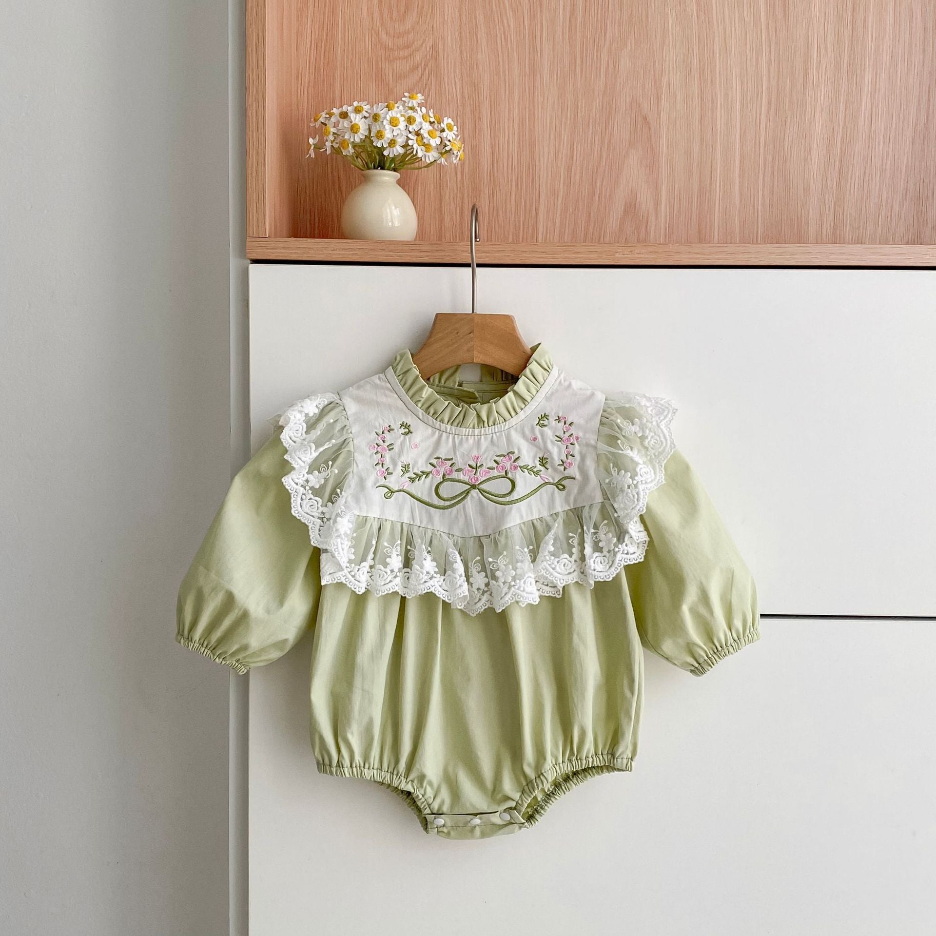 Autumn Hot Selling Baby Kids Girls Flowers Embroidered Pattern Long-sleeved Onesies and Dress – Princess Sister Matching Set, MyKids-USA®, Baby & Toddler Dresses, MyKids-USA - Size/Age - 66 (3-6M) - Color - Light Green -  -  - TR2511122247-B
