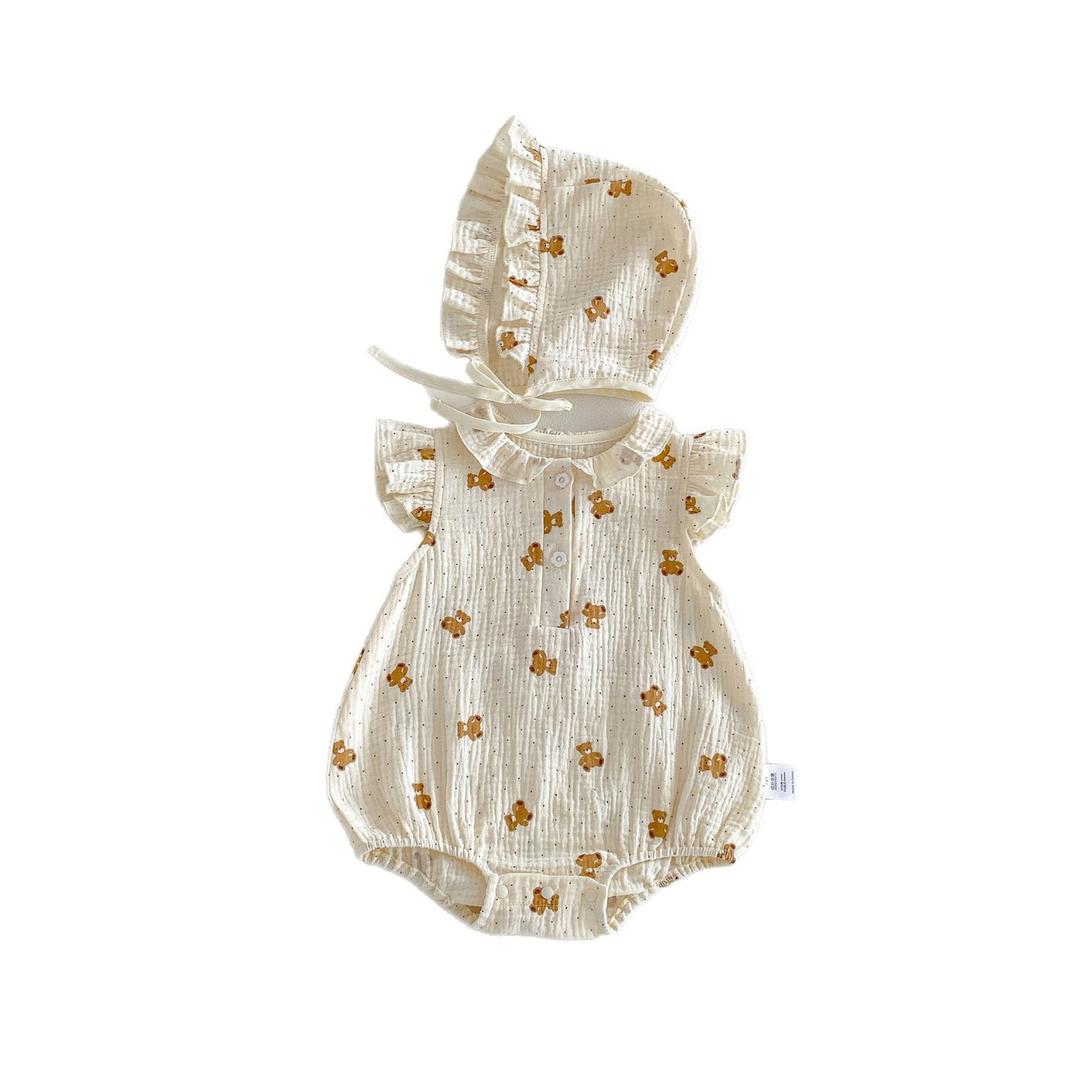Design Summer Baby Kids Girls Fly Sleeves Teddy Bear Pattern Bodysuit