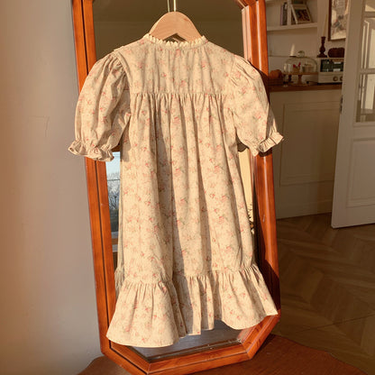 Summer Arrival French Flowers Pattern Short Puff Sleeves Dress for Stylish Girls, MyKids-USA®, Baby & Toddler Dresses, MyKids-USA -  -  -  -  -  -  - 