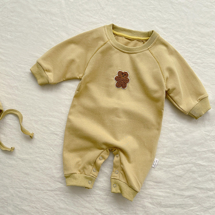 Autumn and Winter Arrival Baby Unisex Long Sleeves Teddy Bear Pattern Fleece-Lined Rompers