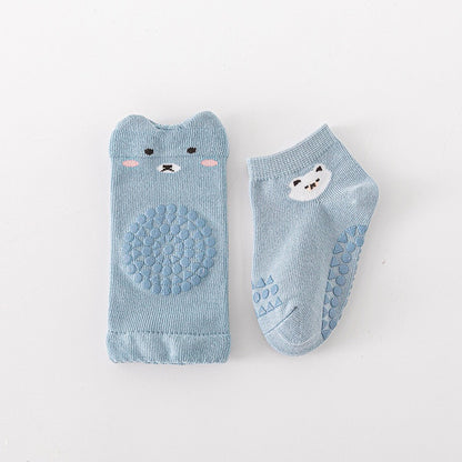 Spring and Autumn Baby Unisex Breathable Cartoon Pattern Anti-slip Socks and Knee Sleeves Sets, MyKids-USA®, Baby & Toddler Socks & Tights, MyKids-USA - Size/Age - S (0-1Y) - Color - Blue -  -  - TR2509292254-A