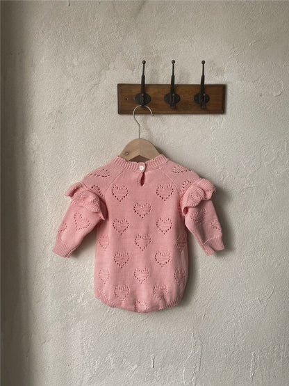 MyKids-USA® Hearts Hollow-out Pattern Solid Color Baby Kids Girls Princess Bodysuit