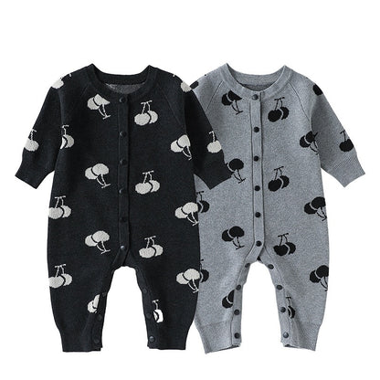 Autumn Arrival Baby Unisex Long Sleeves Cherry Pattern Single Breasted Rompers, MyKids-USA®, Baby One-Pieces, MyKids-USA -  -  -  -  -  -  - 