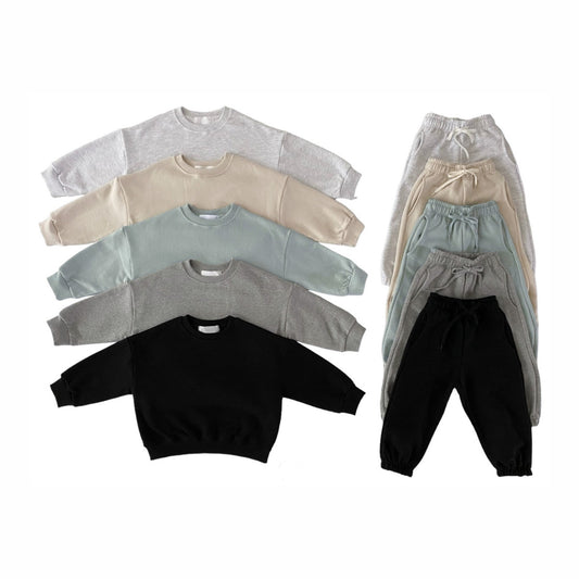 MyKids-USA® Autumn Baby Unisex Long Sleeves Solid Color Pullover and Pants Clothing Set