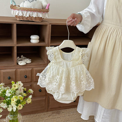 Design Summer Baby Kids Girls Sleeveless Lace Trim Bodysuit