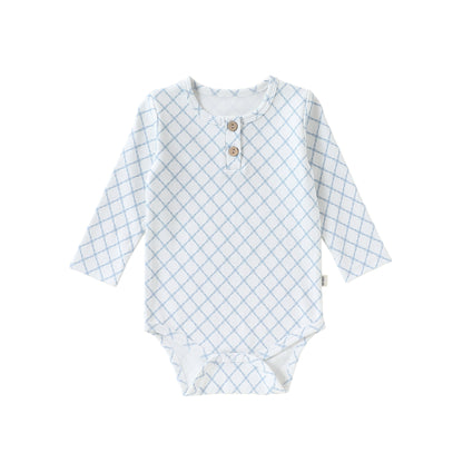 Spring Arrival Baby Unisex Long Sleeves Geometric Pattern Crew Neck Bodysuit, MyKids-USA®, Bodysuits, MyKids-USA - Size/Age - 66 (3-6M) - Color - Light Blue -  -  - TR2602011447-D.
