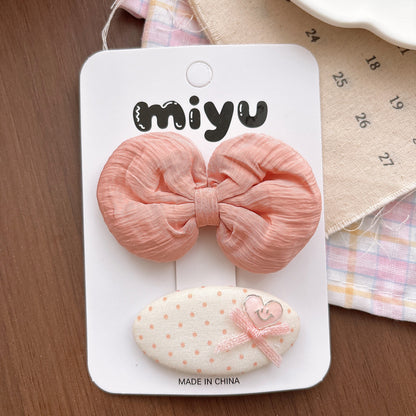 Collection of 2 Cute Plaid and Dots Pattern Hair Ties and Hair Clips, MyKids-USA®, Ponytail Holders, MyKids-USA - Size/Age - Average Size (0-12Y） - Color - Ivory -  -  - TR2604262234-C.