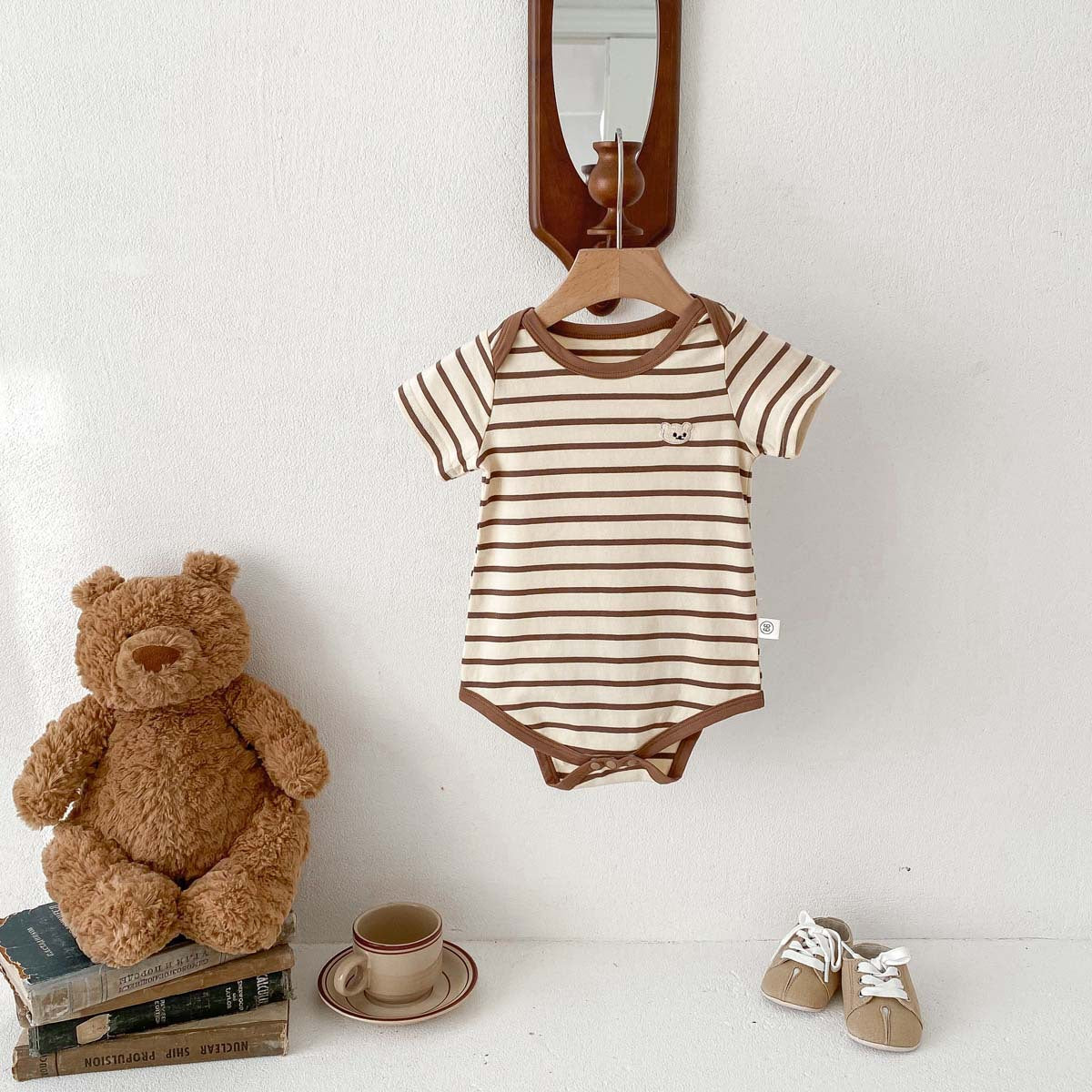 Summer Arrival Baby Boys and Girls Short Sleeves Striped and Teddy Pattern Bodysuit, MyKids-USA®, Baby & Children's One-Pieces, MyKids-USA - Size/Age - 66 (3-6M) - Color - Apricot -  -  - TR2605012150-A.
