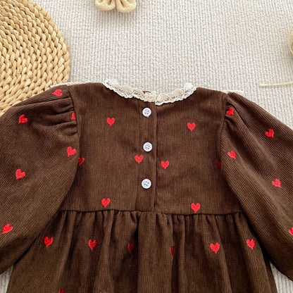 MyKids-USA® Autumn Hearts Pattern Baby Kids Girls Princess Long Sleeves Bodysuit