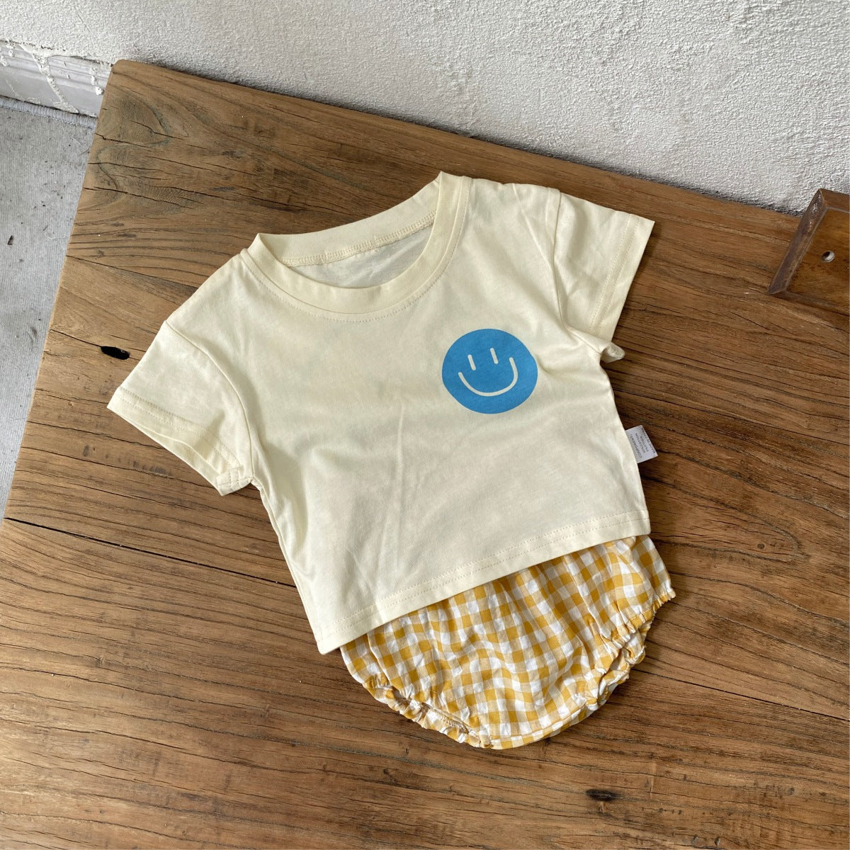 MyKids-USA® Arrival Summer Baby Short Sleeves Cartoon T-shirt and Plaid Bloomers Clothing Set