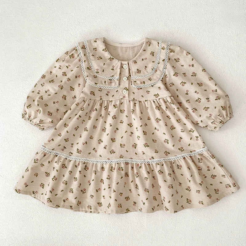 Autumn Baby Girls French Style Flowers Pattern Long-sleeved Onesies and Dress – Princess Sister Matching Set, MyKids-USA®, Baby & Toddler Outfits, MyKids-USA - Size/Age - 66 (3-6M) - Color - Beige -  -  - TR2507152046-B