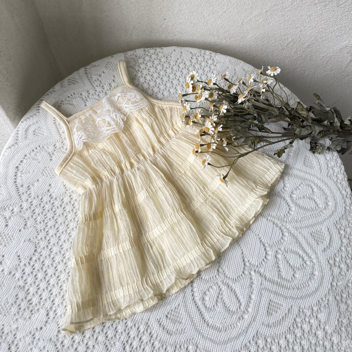 MyKids-USA® Summer Arrival Baby Girls Sleeveless Lace Trim Strap Dress