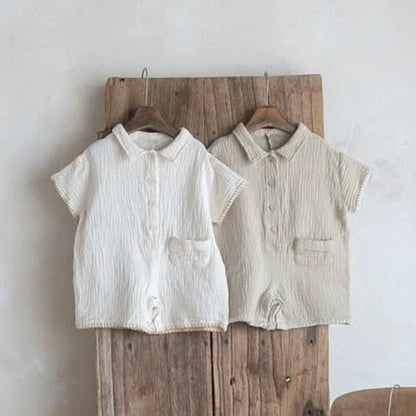 Summer Arrival Baby Unisex Simple Short Sleeves Solid Color Rompers with Turn-down Collar, MyKids-USA®, Baby One-Pieces, MyKids-USA -  -  -  -  -  -  - 