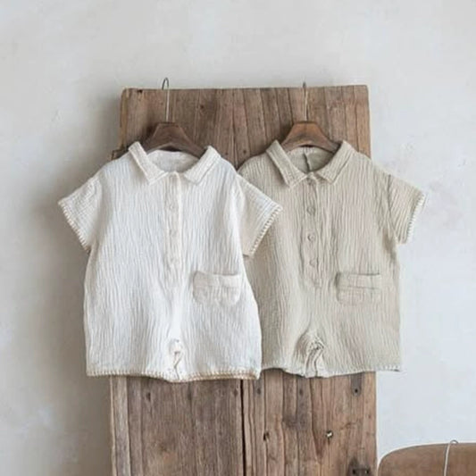 Summer Arrival Baby Unisex Simple Short Sleeves Solid Color Rompers with Turn-down Collar, MyKids-USA®, Baby One-Pieces, MyKids-USA -  -  -  -  -  -  - 