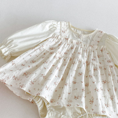 MyKids-USA® Baby Girls Long Sleeves Flowers Pattern Patchwork Design Bodysuit Dress