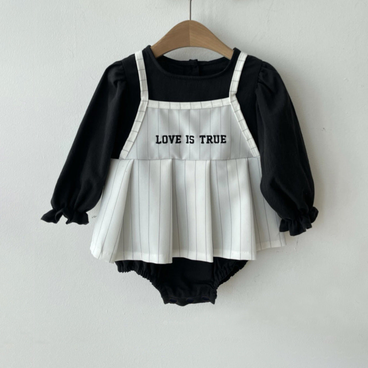 Autumn and Spring Arrival Baby Girls Letters Pattern Long Sleeves Color Patchwork Bodysuit, MyKids-USA®, Baby One-Pieces, MyKids-USA - Size/Age - 66 (3-6M) - Color - Black -  -  - TR2601271116-B.