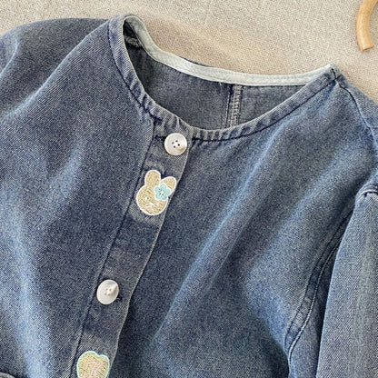 Baby Kids Girls Button Front Design Crew Neck Denim Jacket Coat, MyKids-USA®, Coats & Jackets, MyKids-USA -  -  -  -  -  -  - .