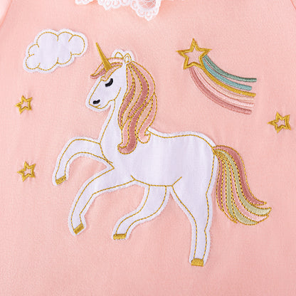 Summer Arrival Cartoon and Star Pattern Short Sleeves Dress for Stylish Girls