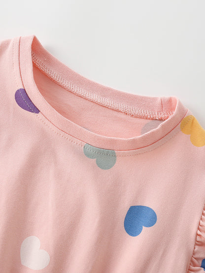 Summer Baby Kids Girls Fly Sleeves Hearts Pattern Dress