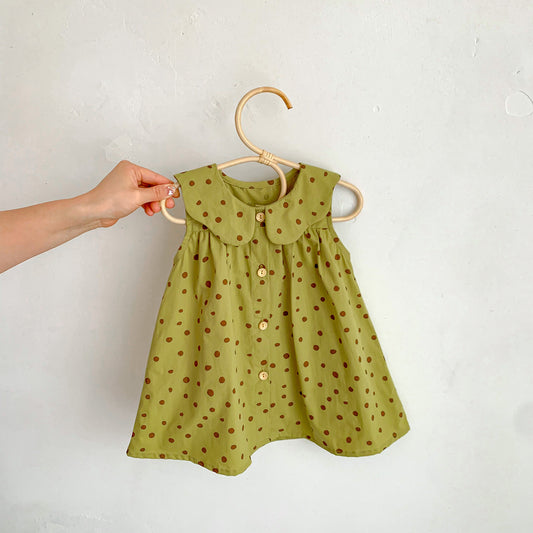 Summer Baby Kids Girls Sleeveless Single Breasted Vintage Polka Dots Dress