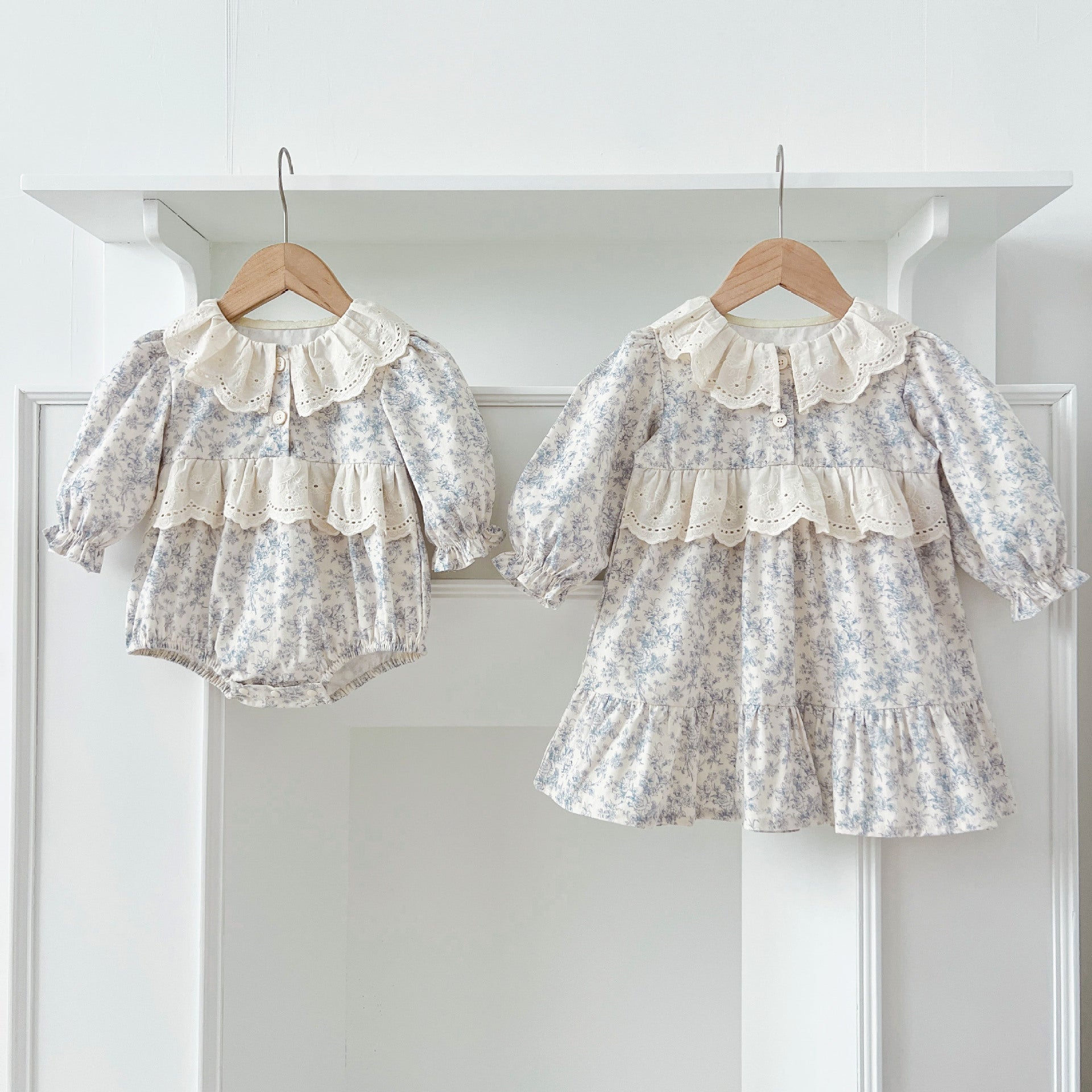 Spring Baby Girls French-style Floral Long-sleeved Onesies and Dress – Princess Sister Matching Set, MyKids-USA®, Baby & Toddler Outfits, MyKids-USA -  -  -  -  -  -  - 